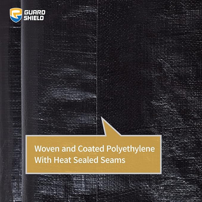 GUARD SHIELD Tarps Heavy Duty Waterproof 8x10 Feet Black Poly Tarp Cover Outdoor Thick UV Resistant Tarpaulin with Grommets 10mil