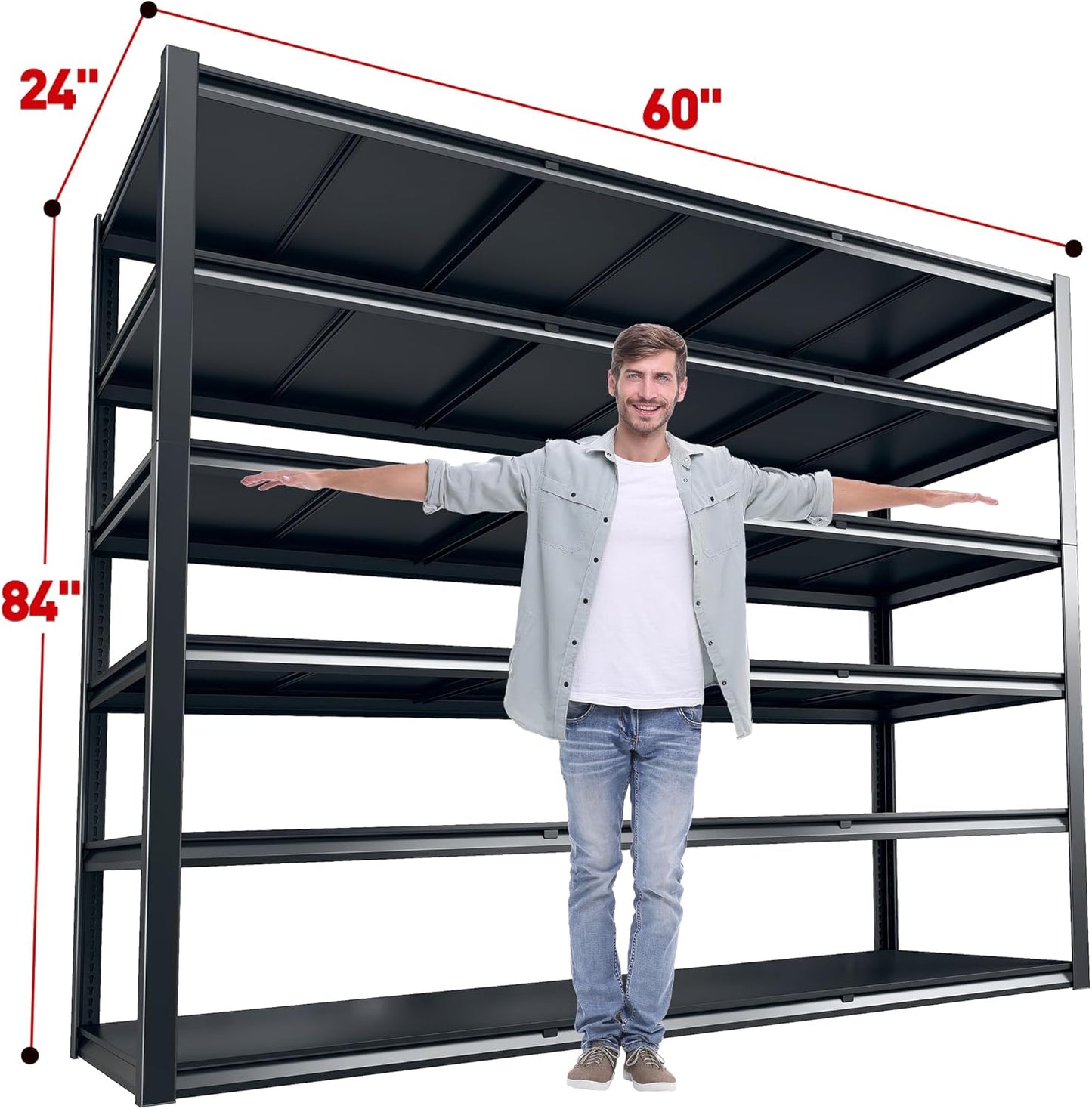 REIBII 84“H Garage Shelving Heavy Duty Storage Shelves 3500 LBS Adjustable Metal Shelving Uints and Storage for Garage, Warehouse, School, Commercial, Business, 60 "W x 24 "D x 84 "H, 2 Pack