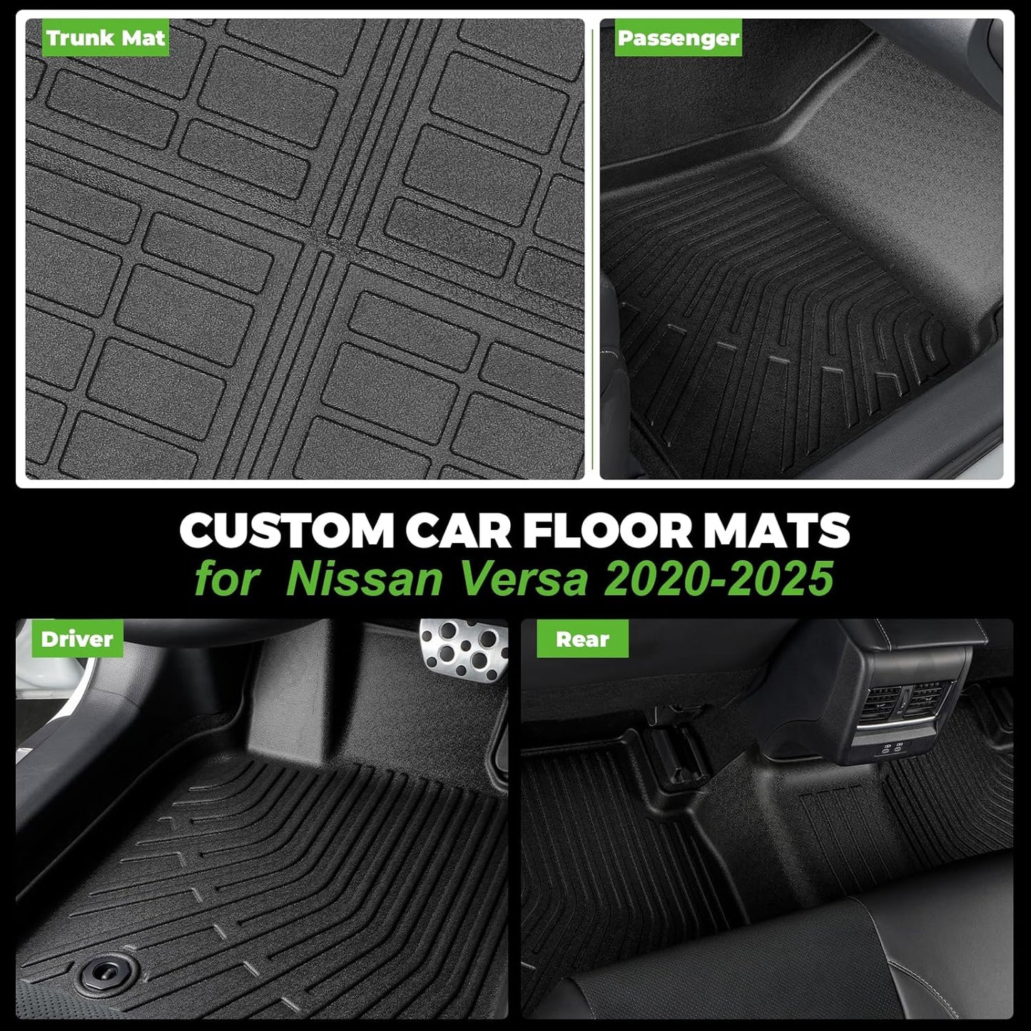 Floor Mats & Cargo Liner Custom for 2020-2025 Nissan Versa All Weather Protection TPE Floor Liners Front& Rear Row Full Set Nissan Versa Accessories,Black