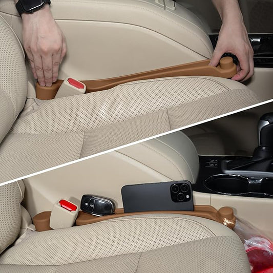 Car Seat Gap Filler Set of 2, 3IN1 Seat Side Gap Filler Plug with Storage Slot & Hook Function, Soft Foam Universal Fit Car SUV Truck Fill Gap Between Seats Console Organizer（Narrow Saddle Brown ）