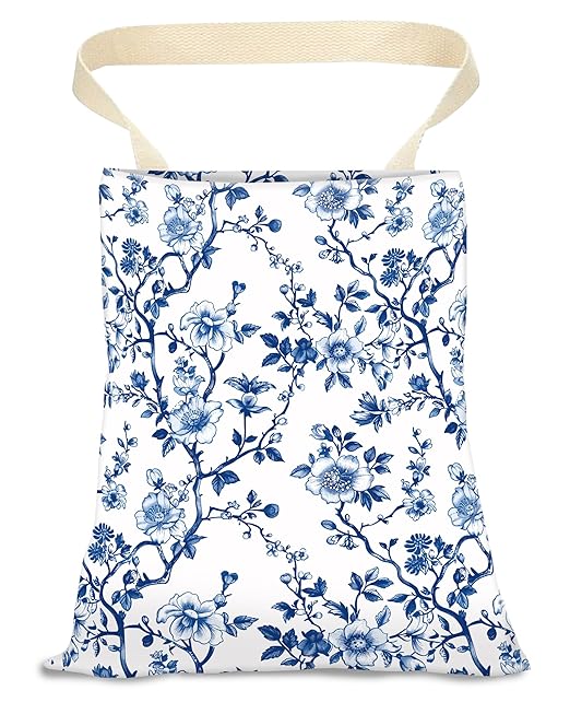 Car Trash Can, Durable Hanging Car Trash Garbage Bag, Cute Automotive Garbage Cans Organizer, Cute Blue Floral
