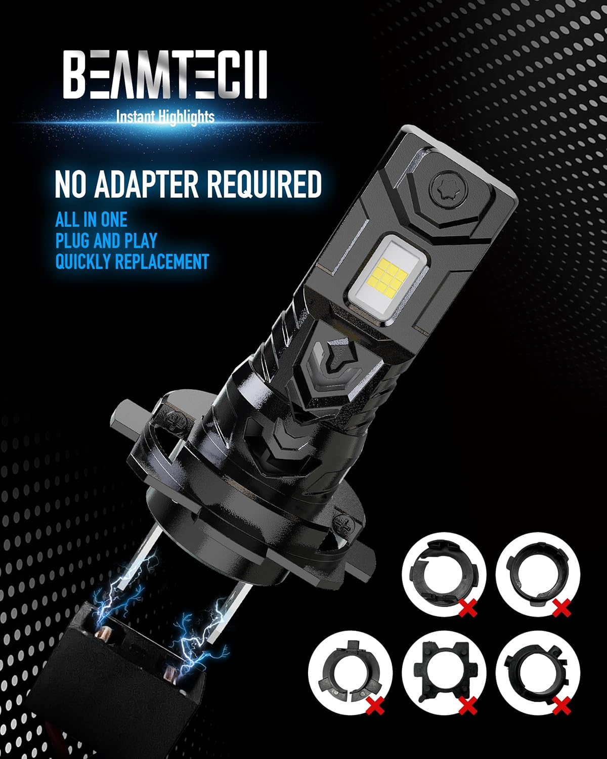 BEAMTECH H7 Light Bulb, No Adapter Need High Speed Fan 6500K Xenon White H7 Bulbs or Fog Lights Pack of 2