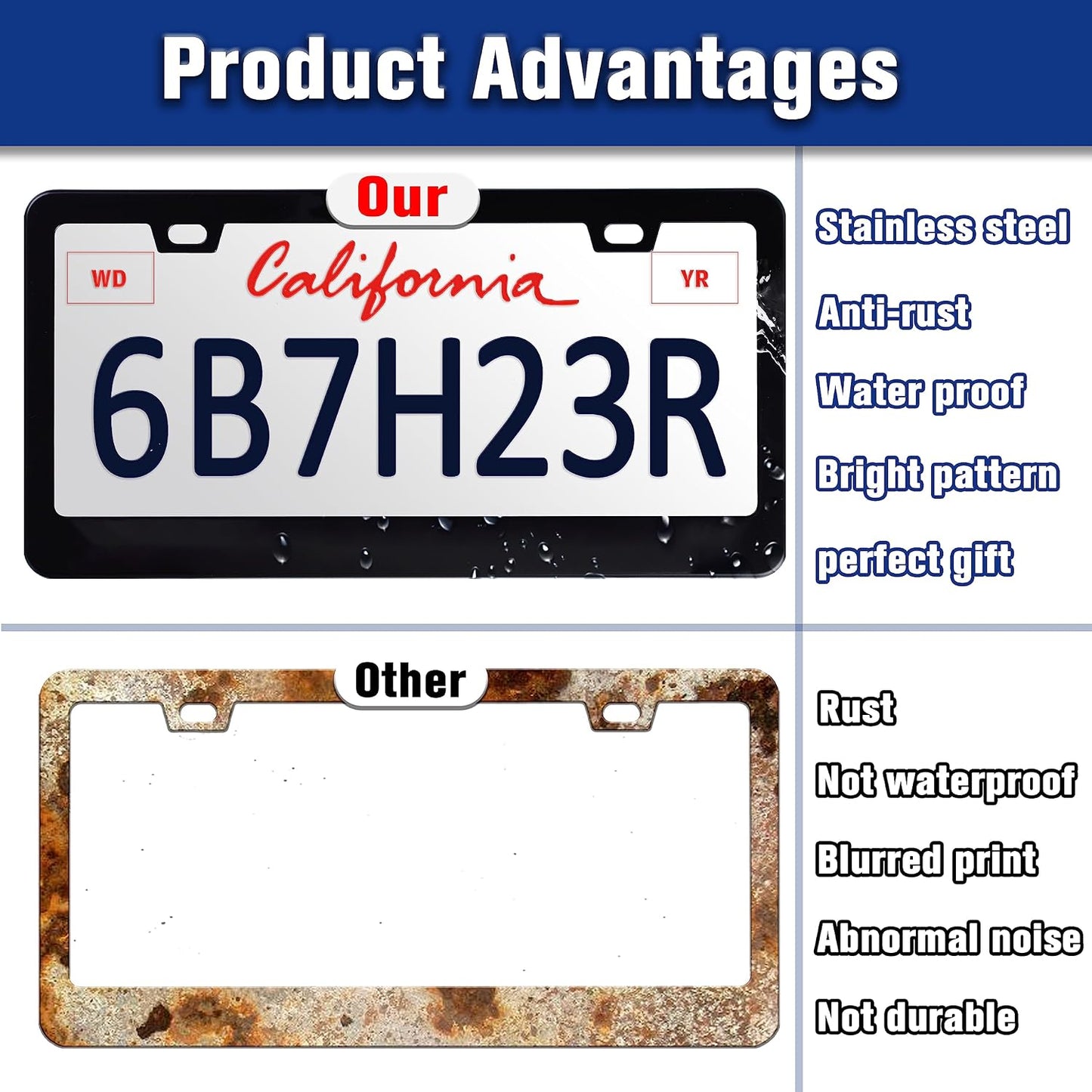 2pcs Cherry Blossoms License Plate Frame Beautiful Pink Flowers License Plate Frames Funny Auto Accessory Bracket Stainless Steel License Plate for Women Men 6x12 Inch