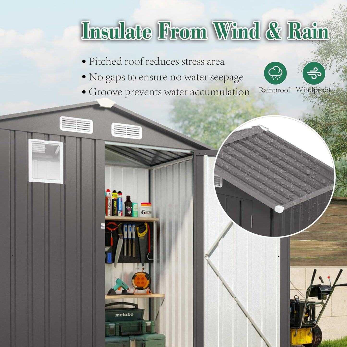6x3.6FT Outdoor Storage Shed, Galvanized Steel Garden Shed with Lockable Door & Window, Waterproof Metal Tool Storage for Garden, Backyard, Patio, Lawn(Peak Roof)