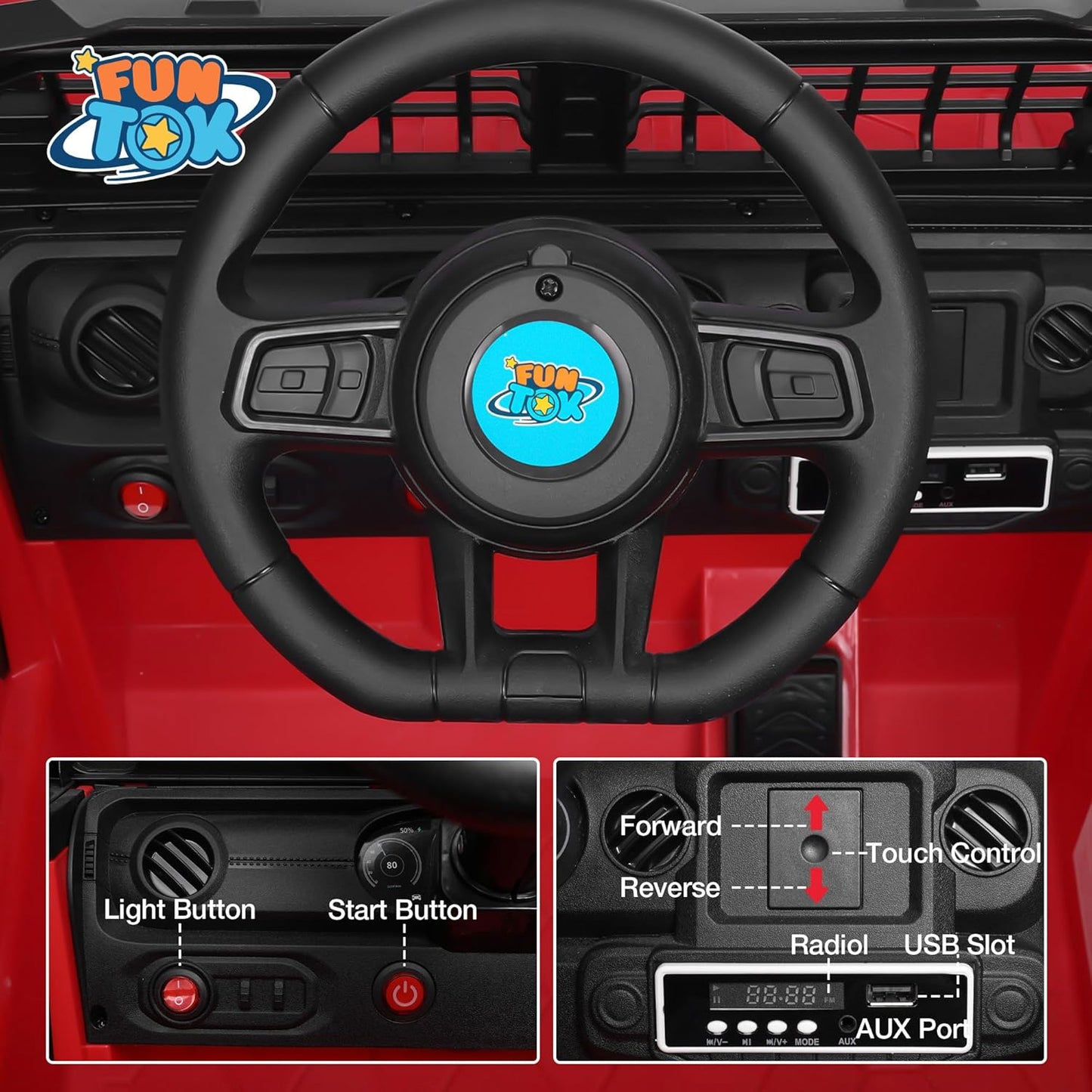 12V Ride On Truck for Kids, Electric Cars for Toddlers w/Remote Control, Soft Start, LED Lights, Horn, Radio, USB/AUX/MP3, Battery Powered Cars for Kids to Drive (Red)