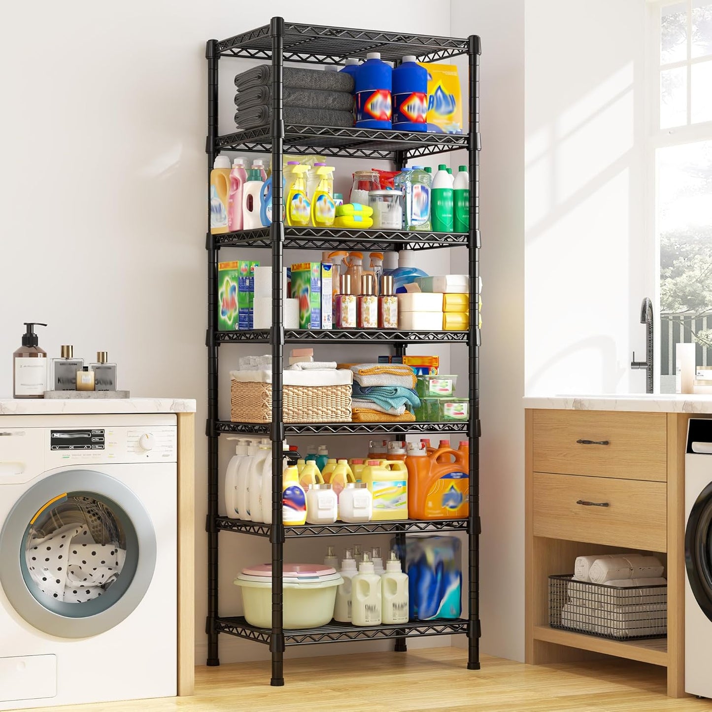 REIBII 7-Tier Metal Shelving Unit, 71’’H x 18’’W x 18’’D, 1176 LBS Weight Capacity, Adjustable Garage Shelving for Storage, Heavy Duty Shelves for Kitchen, Living Room, Bathroom etc.