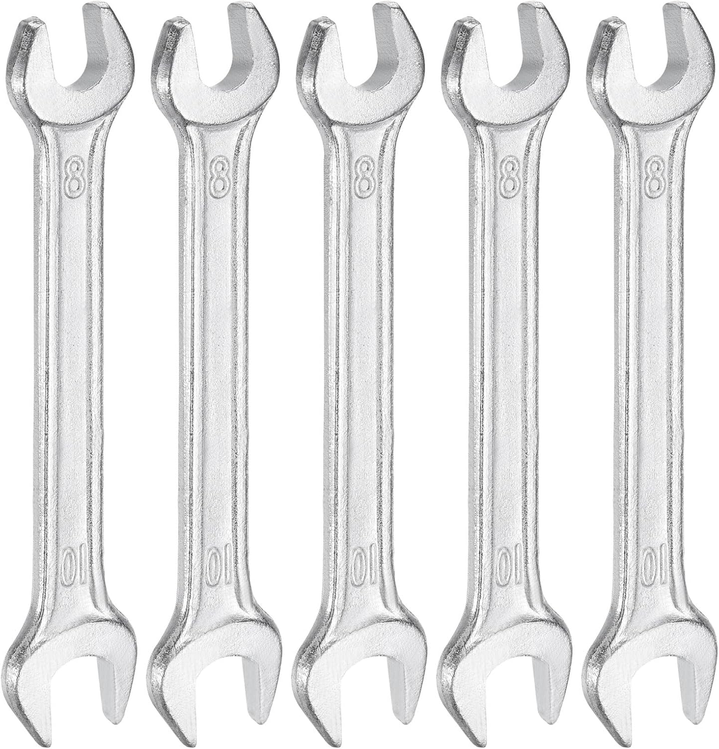 HARFINGTON 5pcs Double Open End Wrench 8mm x 10mm Metric 15 Degree Offset Angle Small Flat Head Wrench Galvanizing Open Ended Spanner for Automotive Repair Furniture Assembly