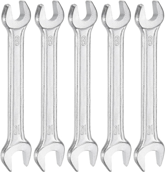 HARFINGTON 5pcs Double Open End Wrench 8mm x 10mm Metric 15 Degree Offset Angle Small Flat Head Wrench Galvanizing Open Ended Spanner for Automotive Repair Furniture Assembly