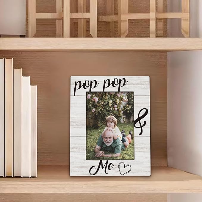 Fathers Day Pop Pop Picture Frames - Grandpa Photo Frame, Grandpa Gifts for Father's Day Birthday from Grandkids Grandchildren, PopPop and Me Grandfather Picture Photo Frames for Home Bedroom Decor, 5x7