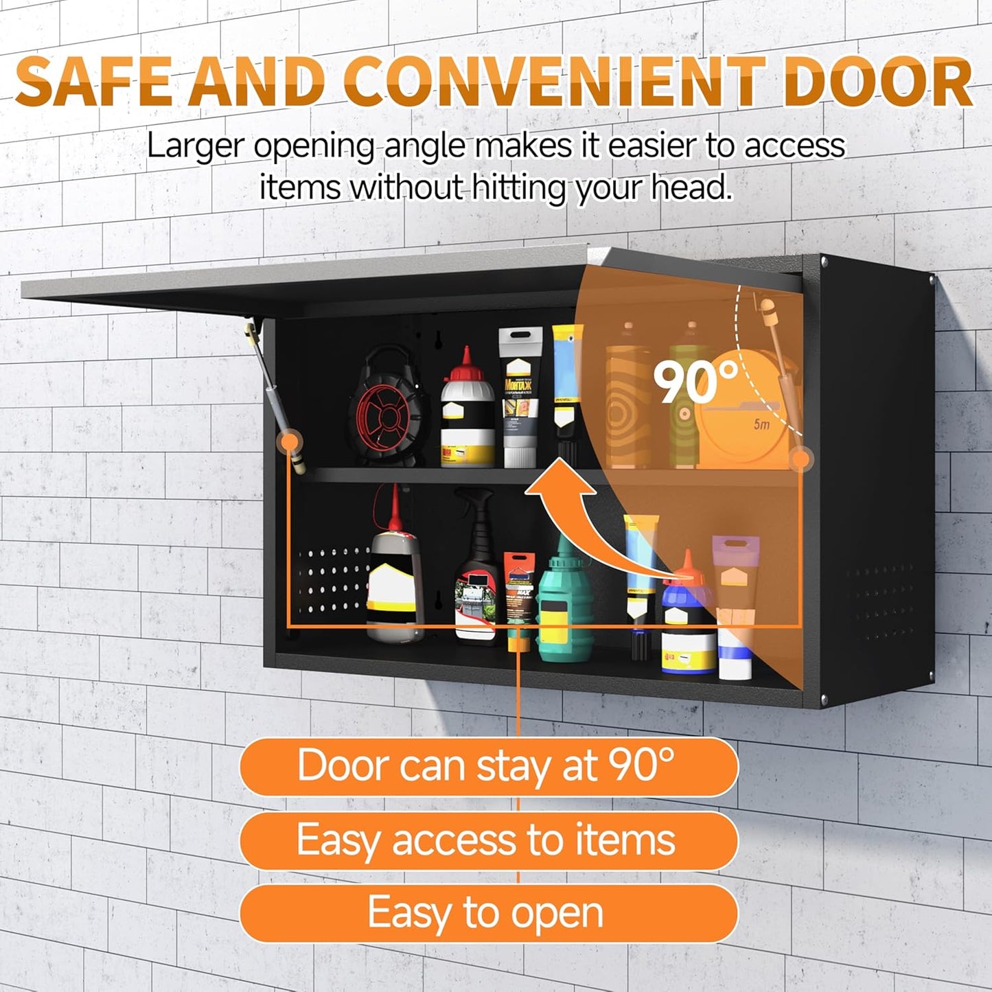 Metal Garage Wall Cabinet with Up-Flip Door, Float Tool Cabenit with Adjustable Shelf,Steel Wall-Mounted Storage Cabinet with Pegboard for Kitchen,Garage,Workshop,Warehouse(19.7"H,Black&Gray)