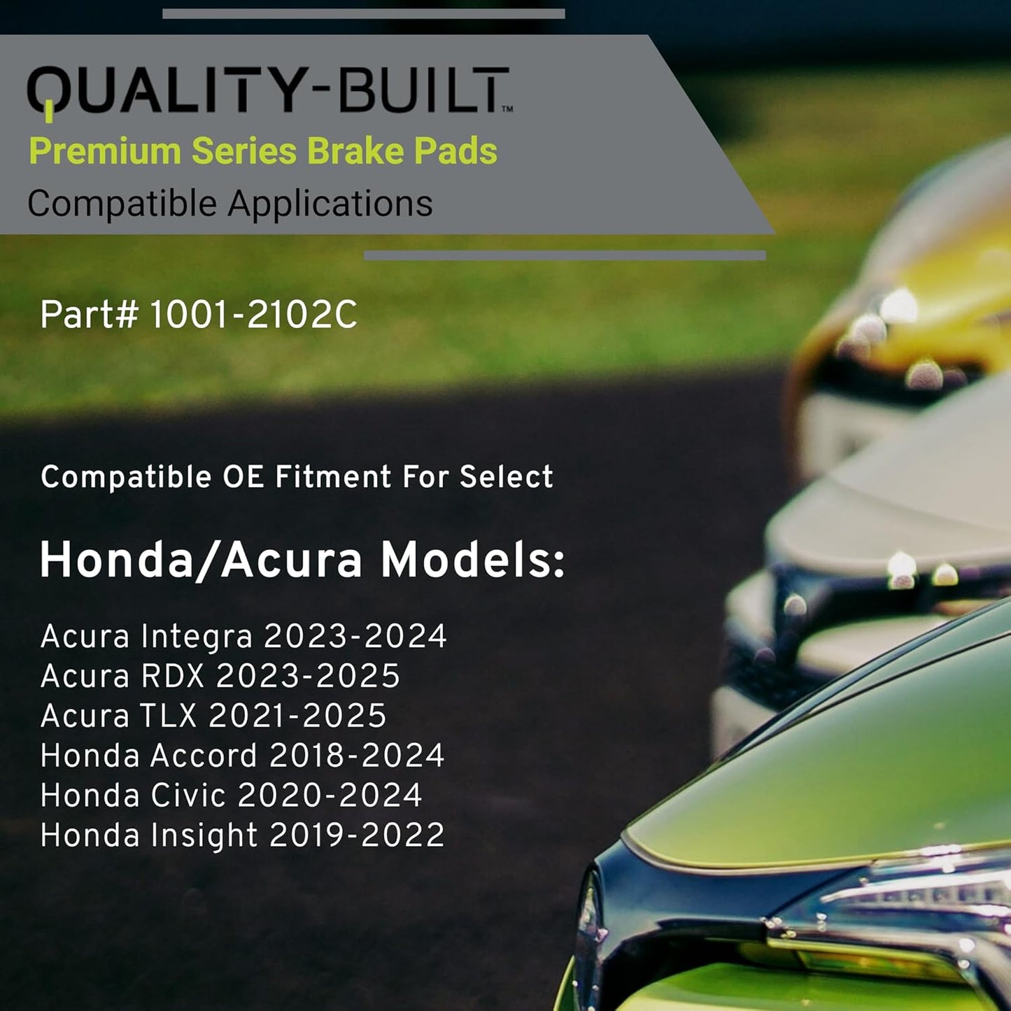 Premium Ceramic Rear Brake Pads (1001-2102C) Compatible with Acura Integra 2024-2023, RDX 2025-2023, TLX 2025-2021, Honda Accord 2024-2018, Civic 2024-2020, Insight 2022-2019