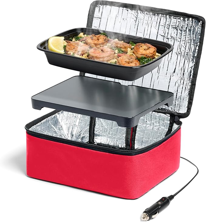 HOTLOGIC Mini Heated Lunch Box- Portable Electric Food Warmer for Men and Women - Great for Work, Office, and Construction - Cook, Reheat, and Eat on the Go - 12V - Red