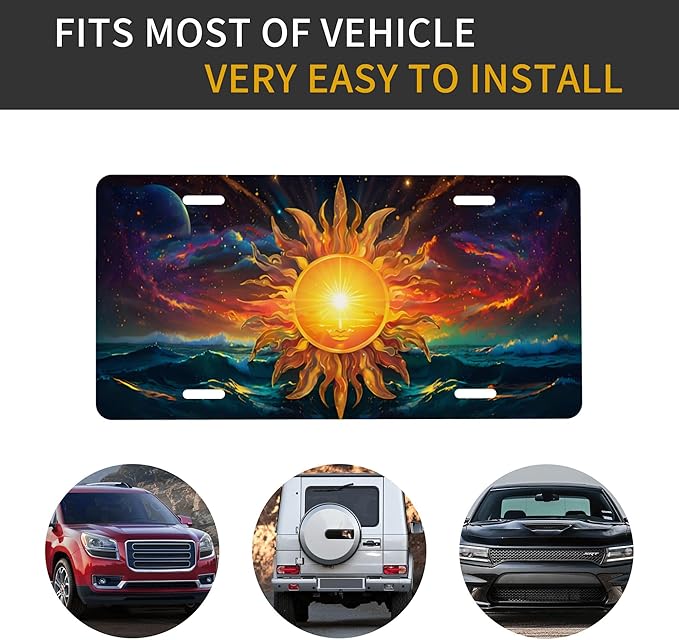 Front License Plate Sun Mystic Vanity Plates Aluminum Metal Decorative Car Tag Wave Novelty License Plate Cover for Men Women ‎6 * 12 in (4 Holes)