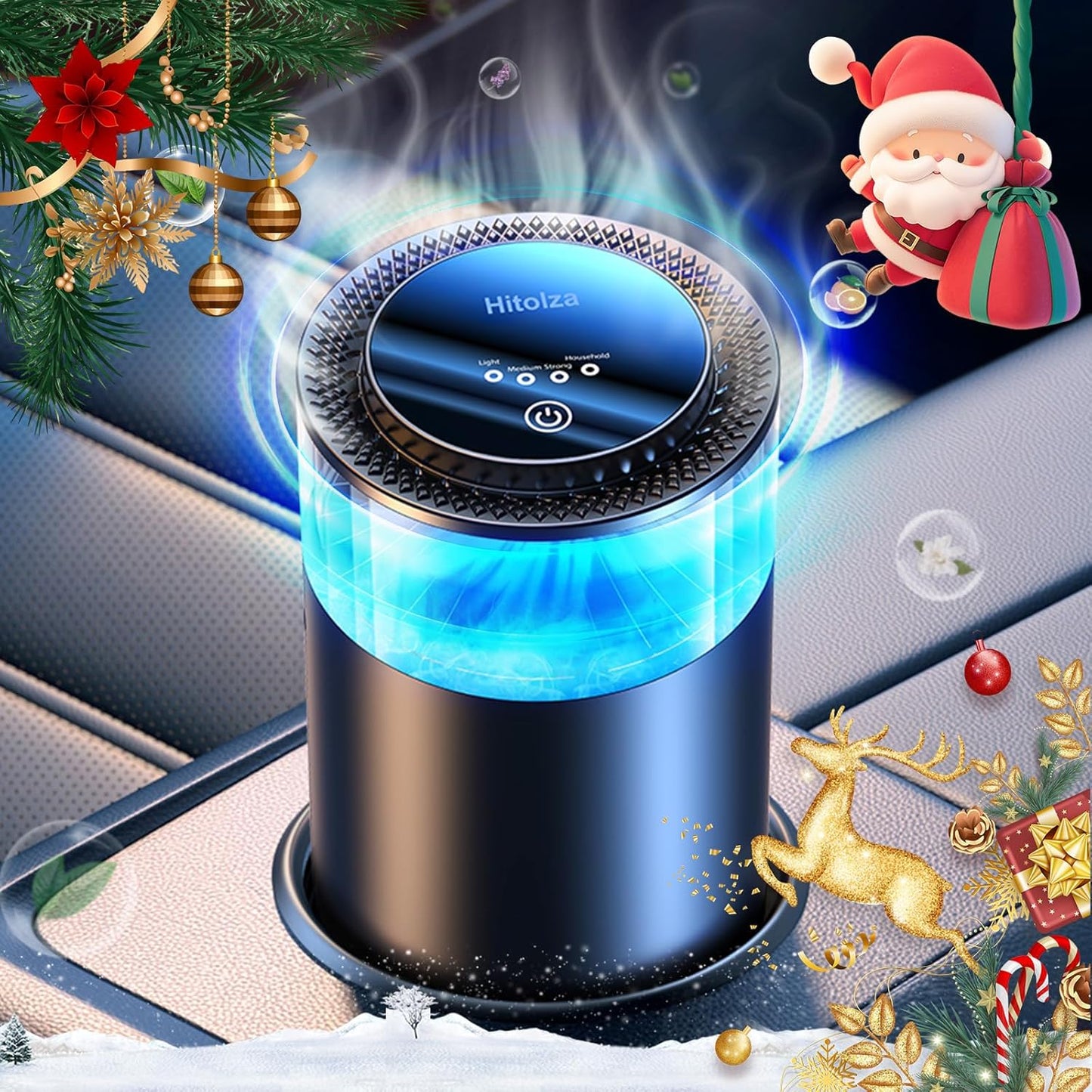 Smart Car Air Fresheners, Ambient Light & Mist, Auto On/Off, Adjustable Intensity Car Air Freshener Diffuser, Fragrance Lasts 6 Months, Built-in Battery, Scent Refill X2 - Osmanthus Orchid