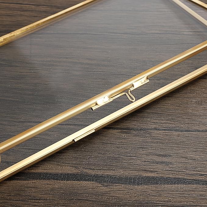 JUXYES 2 Pack Wall Hanging Business License Frame Brass License Certificate Display Frame, Double Glass Floating Diploma Frames, Wall Mount Golden Graduation Frames for 4x9 and 3.5x8.5 Certificate Business Licenses