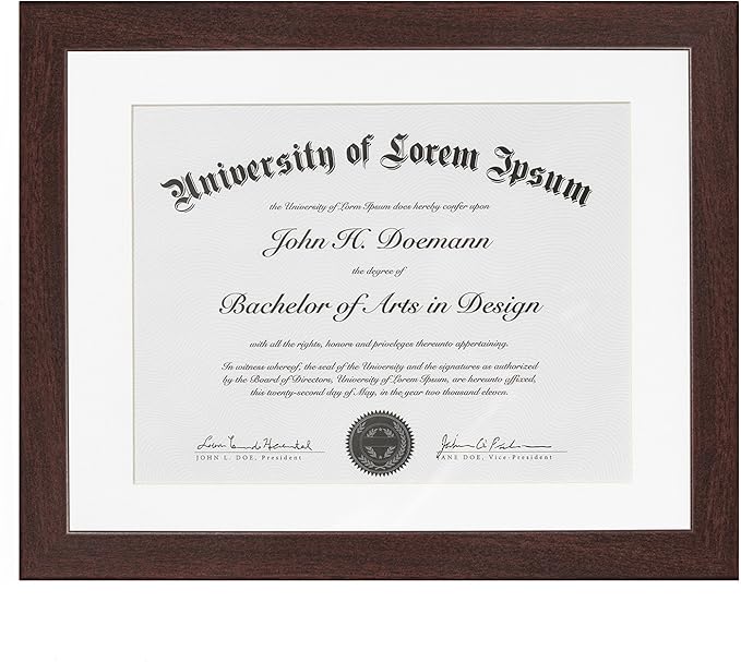 Americanflat 11x14 Diploma Frame in Mahogany - Displays 8.5x11 With Mat and 11x14 Without Mat - Composite Wood with Shatter Resistant Glass - Horizontal and Vertical Formats for Wall