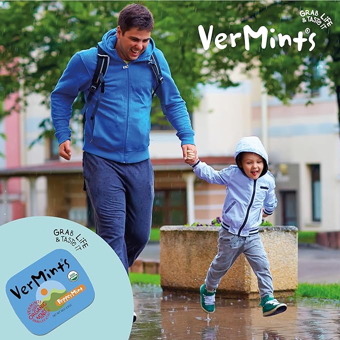 VerMints Organic Breath Mints PepperMint Candy Mints for Real Long-Lasting Flavor, Travel Size Tin - Non-GMO, Nut Free, Gluten Free, Vegan, Kosher Peppermints - .63oz/18g Tins (Pack of 12)