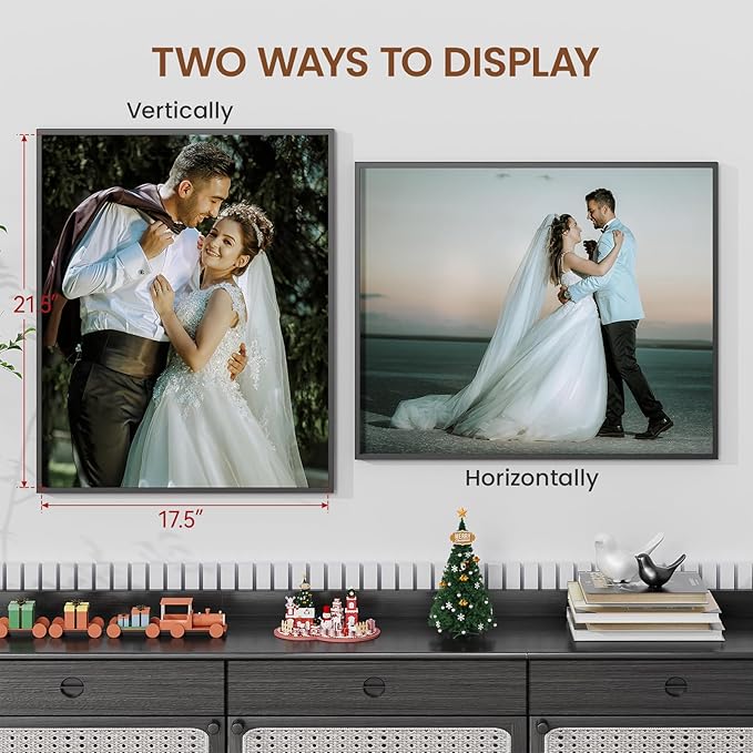 Heimlove 18x22 Metal Picture Frame,Black Aluminum Wall Gallery Poster Puzzles Artwork frames-Real Tempered Glass,Mounting Horizontally or Vertically Decor for Wall-1Pack