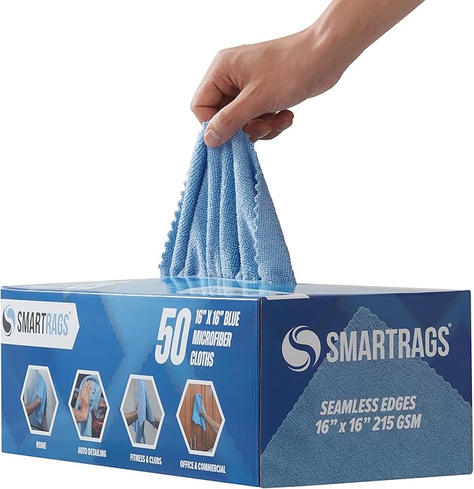 Arkwright Smart Rags in Box - (Pallet of 14400) Lint Free Microfiber Cleaning Cloth, Scratch & Streak-Free, Dispensable Wash Towels for Cars, Window Glass, and Auto Shop, 12 x 12 in, Blue