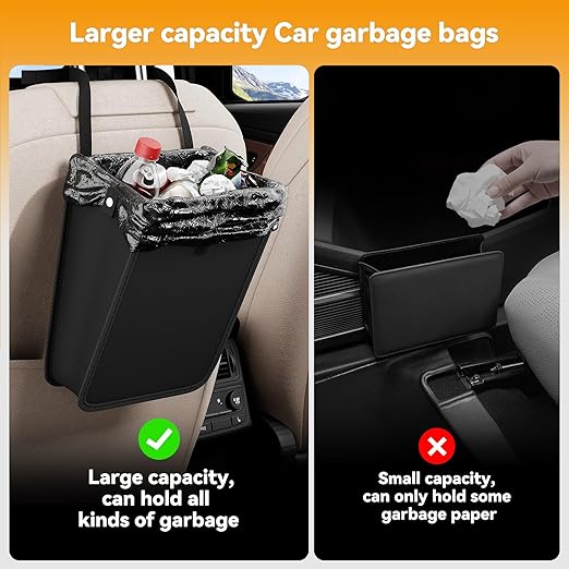 2 Pack Car Trash Can,Hanging Foldable Closure Design Car Garbage Bag Mini Car Organizer and Storage Bag for The Back/Front/Console with 36pcs Disposable Black Trash Bags