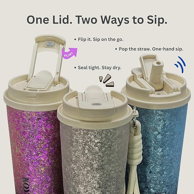 KOYASU 16oz Whole-Body Titanium Travel Mug – Double-Wall Insulated Cup, Leak-Proof Lid, Lightweight & Reusable, BPA-Free Tumbler, Wide Mouth, Durable, Hot 6H/Cold 24H, for Commute or Camping (Silver)