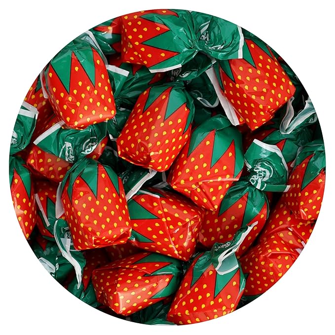Arcor Strawberry Bon Bons Hard Candy, 2 Pound (Approx. 150 pcs.), Arcor Strawberry Candy Individually Wrapped, Strawberry Candies, The Hampton Popcorn & Candy Company