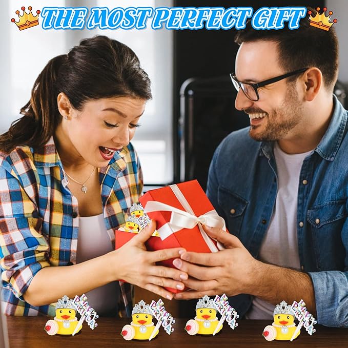 Rubber Duck Birthday Party Favors, DIY Cake Topper with Crown, Pearl & Cupcake Accessories, Duck Decor for Kids, Car Dashboard