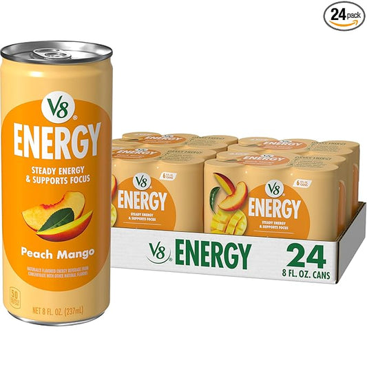 V8 Energy Peach Mango Energy Drink, 8 fl oz Can (24 Pack)