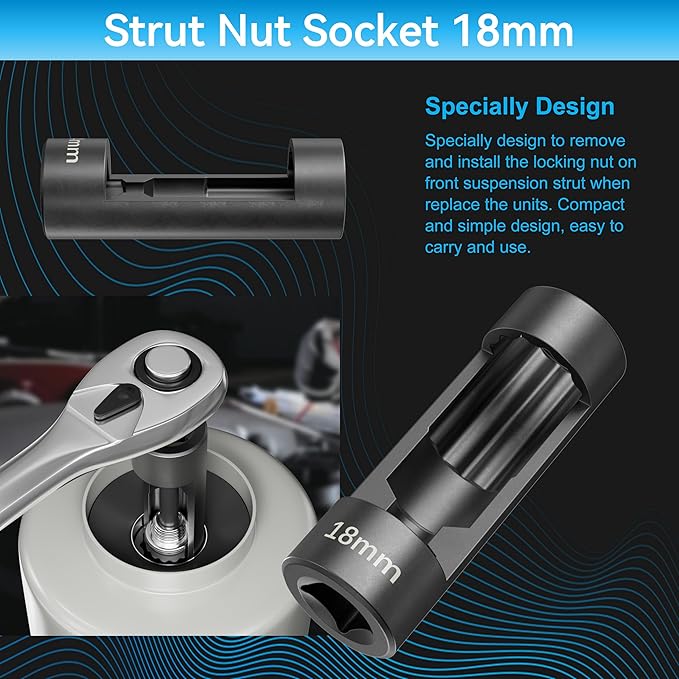 Suspension Socket Tool - 18mm, 19mm, 21mm, 22mm, 24mm Strut Nut Sizes, 12 Point 1/2" Drive, Easy Strut Nut Removal, Vm Number 3353