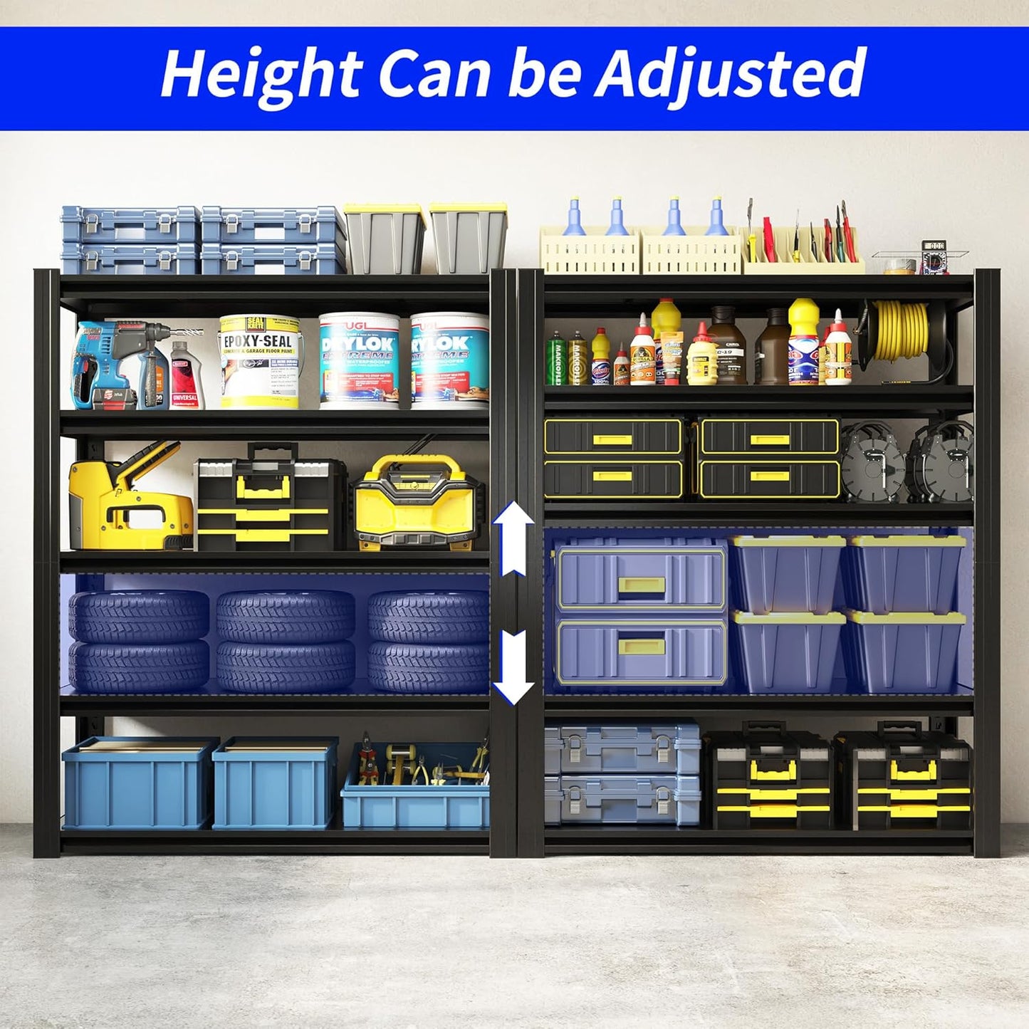 78" H Metal Storage Shelving, 3000LBS Heavy Duty Shelves Unit, Adjustable 5 Tier Storage Rack, Industrial Utility Shelf for Garage, Warehouse, Bedroom, Kitchen,18" D×47.5“W×78”H, Black
