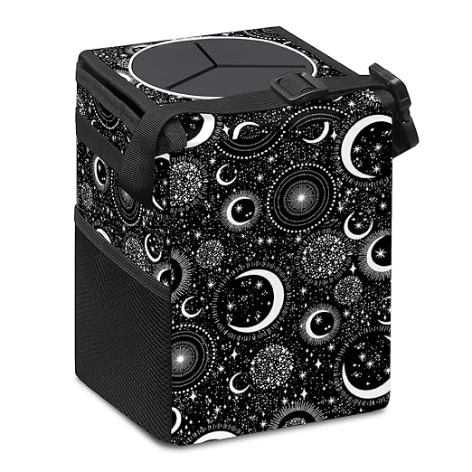 Gothic Moon Stars Boho Car Trash Can with Lid - Collapsible Reusable Waterproof Car Garbage Bag - Organizer