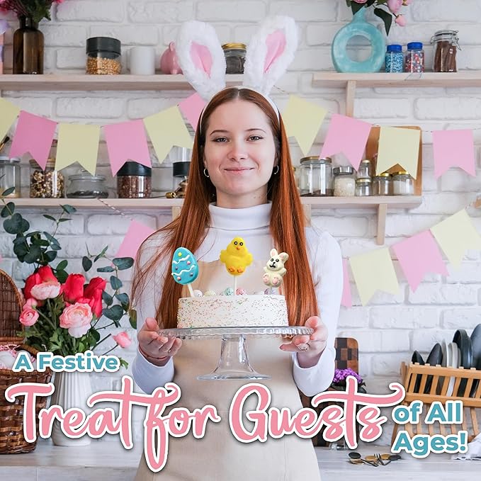 24 Easter Candy Lollipops Individually Wrapped Bulk Variety Pack - Bunny, Chick, Egg - Easter Basket Stuffers - Egg Hunt - Candy Dish (Strawberry, Raspberry, Lemon)