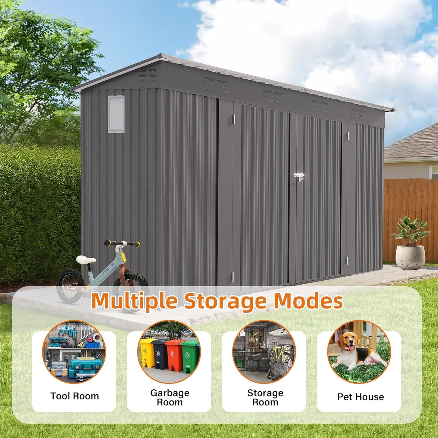 ARMSET Outdoor Storage Shed 4x9 FT for Backyard Organization & Tool Protection - Waterproof Metal Garden Shed, Galvanized Steel Tool House for Patio & Lawn