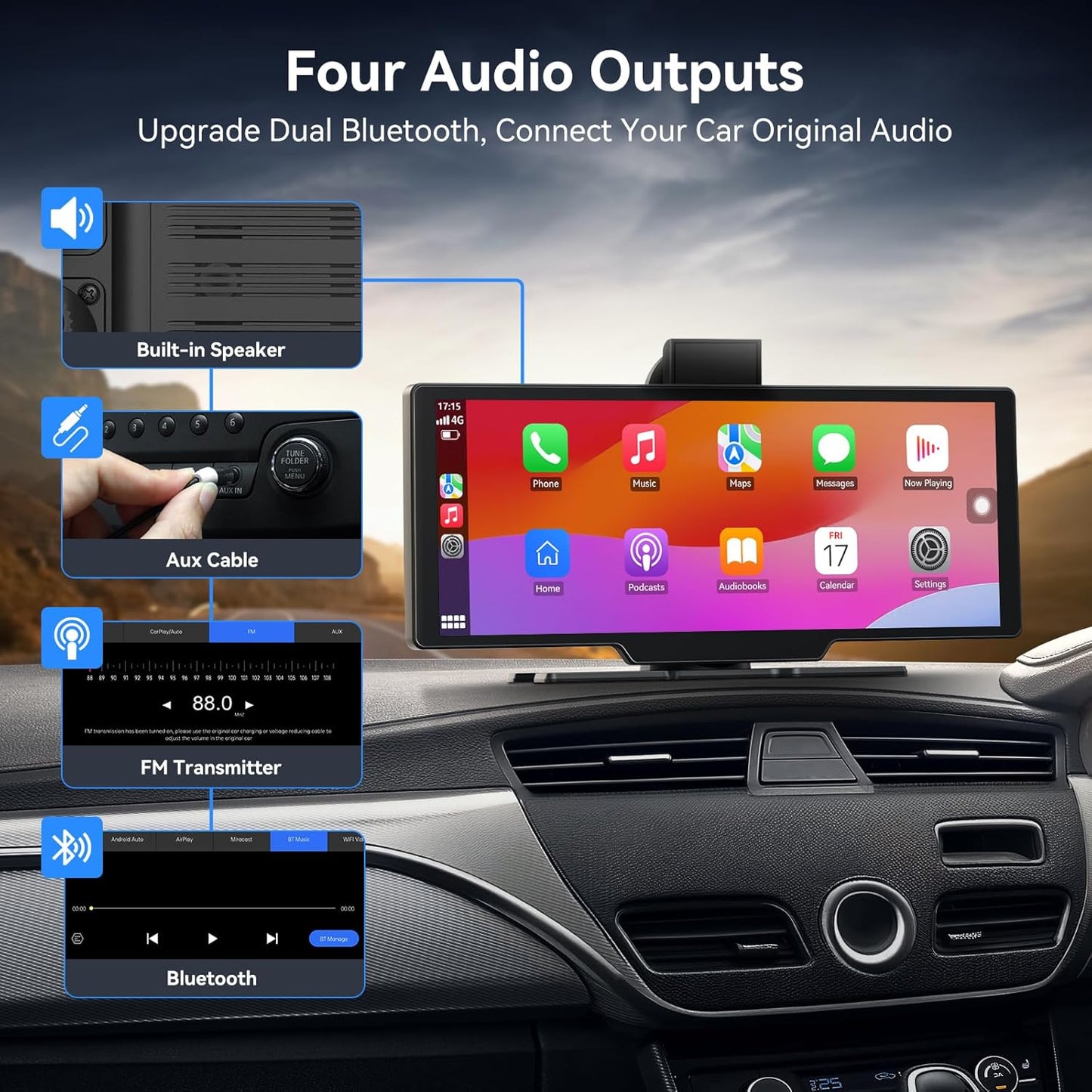 10.26" Carplay Screen for Car,Portable Car Play Screen with 4K Dash Cam,Carplay,Android Auto,1080P Backup Camera,GPS Navigation,Bluetooth,Loop Recording (10.26inch)