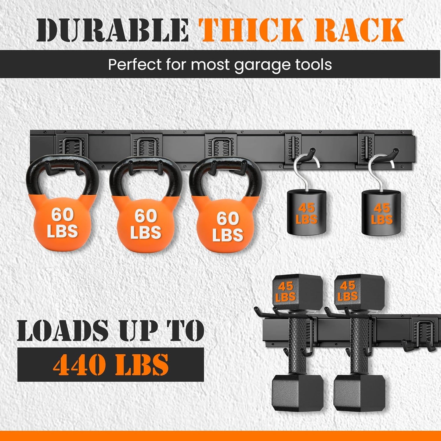 Garage Storage, Garage Organization, Garage Tool Organizer Wall Mount, Garden Tool Organization and Storage 48.1 Inches, Max 450lbs Adjustable Metal Hooks, Hangers Garden Yard Tool Rack,