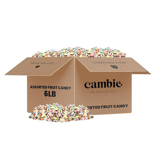Assorted Fruit Hard Candy Individually Wrapped by Cambie, 6 lbs of Fruit Candy with a Deliciously Sweet Hard Exterior with a Soft, Decadent Filled Center