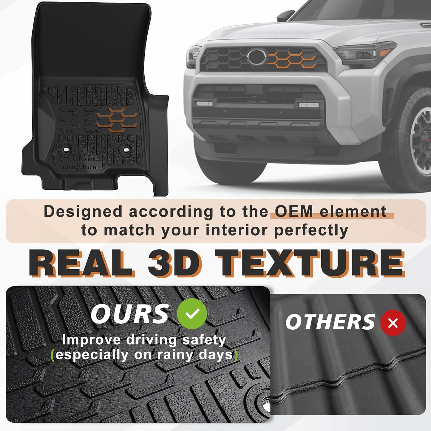 TripleAliners Floor Mats & Trunk Mat & Rear Seatback Cover All Weather TPE Liners Fit for Toyota 2025 4Runner Accessories Custom Fit 6th Generation 4Runner TPE Heavy-Duty Liners(Only for 7 Seats)