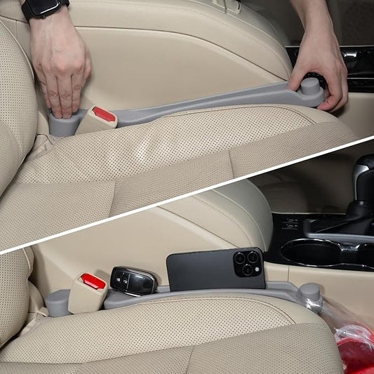 Car Seat Gap Filler Set of 2, 3IN1 Seat Side Gap Filler Plug with Storage Slot & Hook Function, Soft Foam Universal Fit Car SUV Truck Fill Gap Between Seats Console Organizer（Standard L Gray）