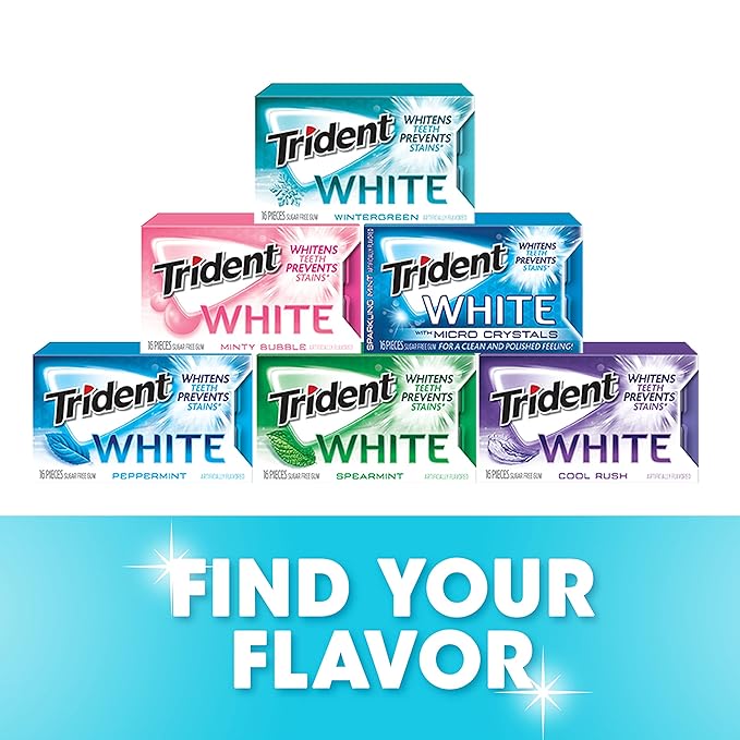 Trident White Wintergreen Sugar-Free Chewing Gum, 9 Packs of 16 Pieces (144 Total Pieces)