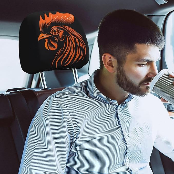 Dujiea 2 Pack Rooster Cock Head Car Headrest Covers, Universal Soft Car Seat Head Rest Cover Protector, Vehicle Accessories Fabric Headrest Cover for Cars Vans Trucks