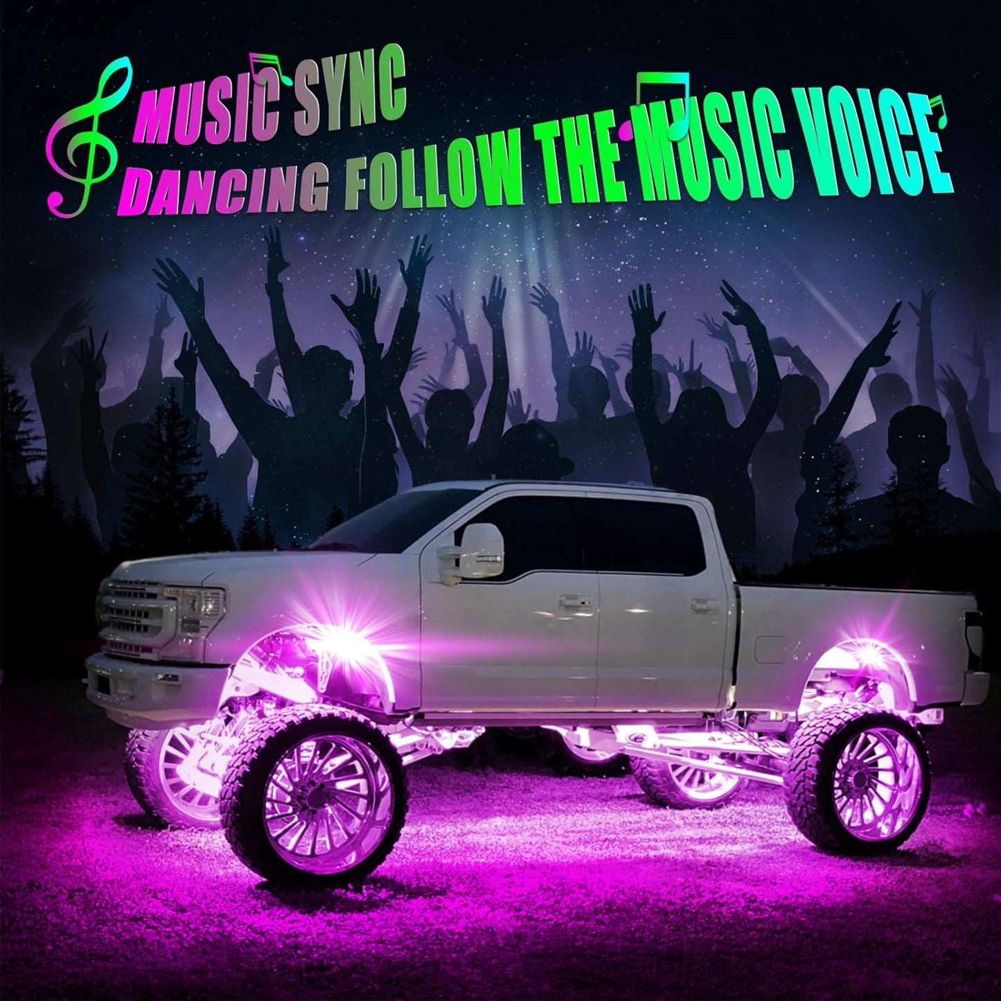 YiLaie RGB LED Rock Lights Kit 8Pods with APP/RF Remote Control, Upgraded Underglow Multicolor LED Light Pod with Flashing Music Mode, Rock Lights for Truck ATV UTV RZR SUV, IP68