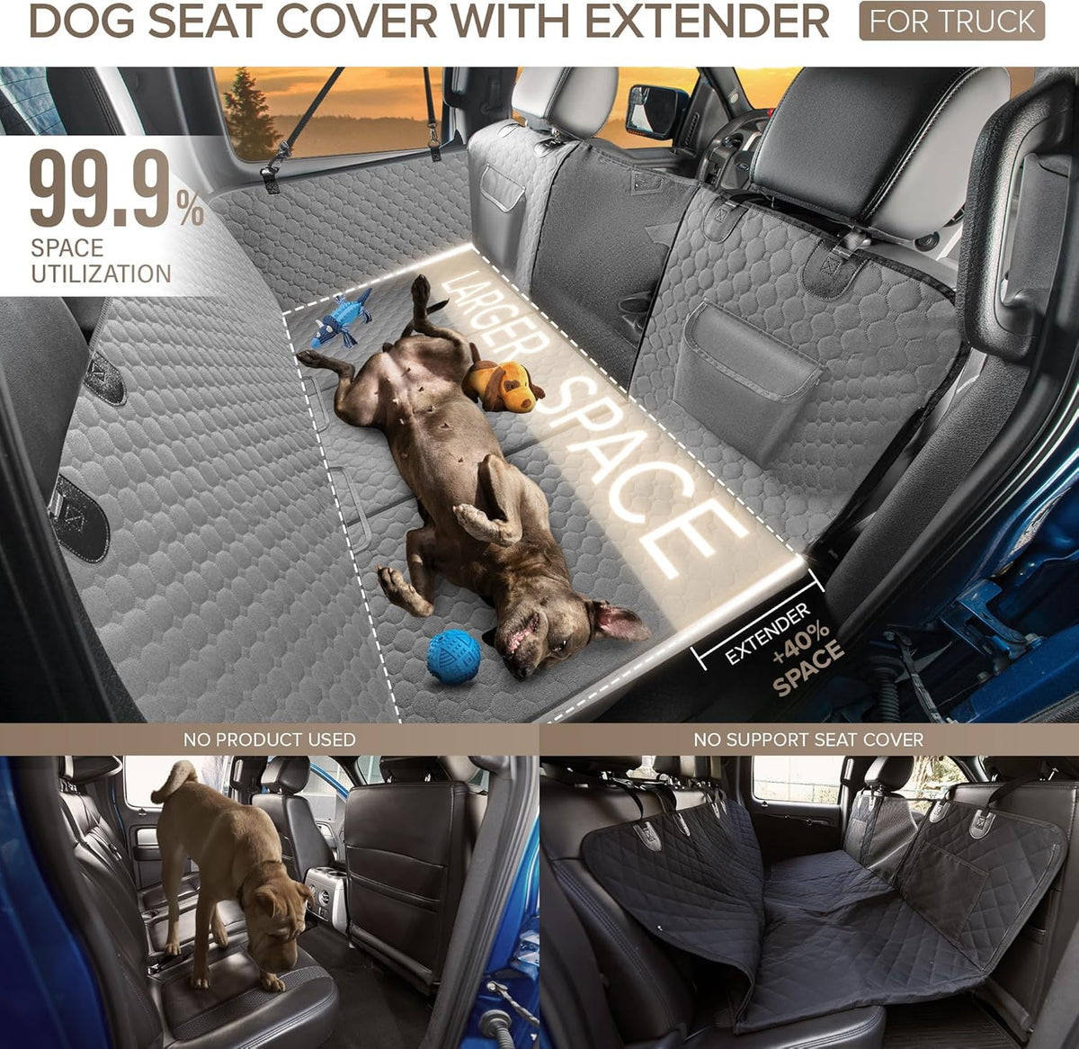SHARLOVY XL Truck Back Seat Extender for Dogs, Large Hard Bottom Dog Car Seat Cover for Back Seat, Heavy Duty Dog Car Hammock, Waterproof Pet Seat Covers for Trucks, F150, Ram1500 and Large SUV