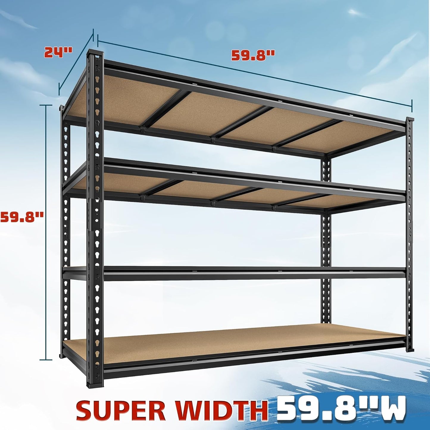 59.8" W Metal Shelving 59.8" H Storage Shelves 2200LBS Garage Shelving Adjustable Metal Shelves Heavy Duty Pantry Shelf for Basement Warehouse Garage Pantry 59.8" W x 24" D x 59.8" H