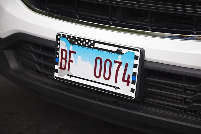 International Tie Premium License Plate Frame, Made with High Grade 304 Stainless Steel (USA Thin Blue Line - 2 Pack)