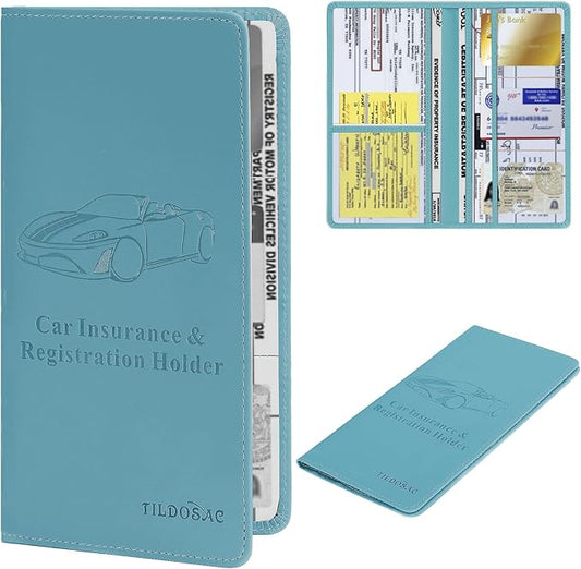 Car Registration & Insurance Card Holder Leather Auto Glove Box Organizer Document Wallet with Magnetic Shut
