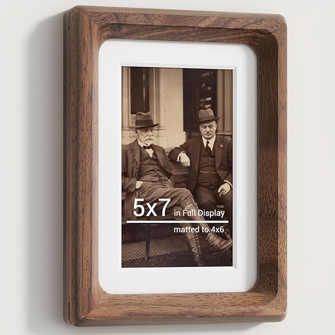 Heimlove 5x7 Picture Frames Natural Walnut,Original Wood Hand Make Crafted Photo Frame with Mat to 4x6 Graduation Picture Display,Family Picture,Wedding Picture Tabletop & Wall Decoration