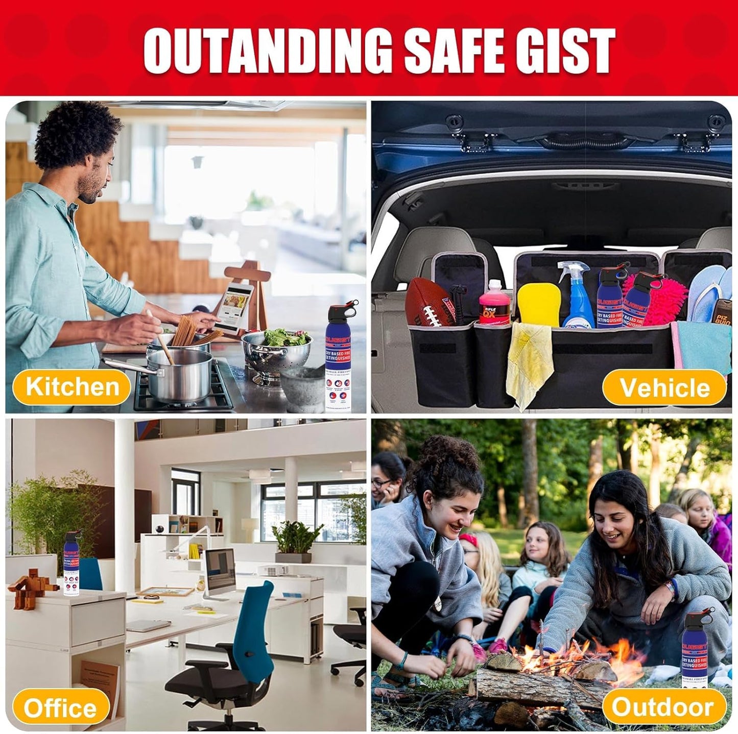 Fire Extinguisher for Home & Vehicle - 600g Fire Extinguisher | Grease & Electrical Fire Extinguisher for Kitchen, Car, Portable (2-Pack)