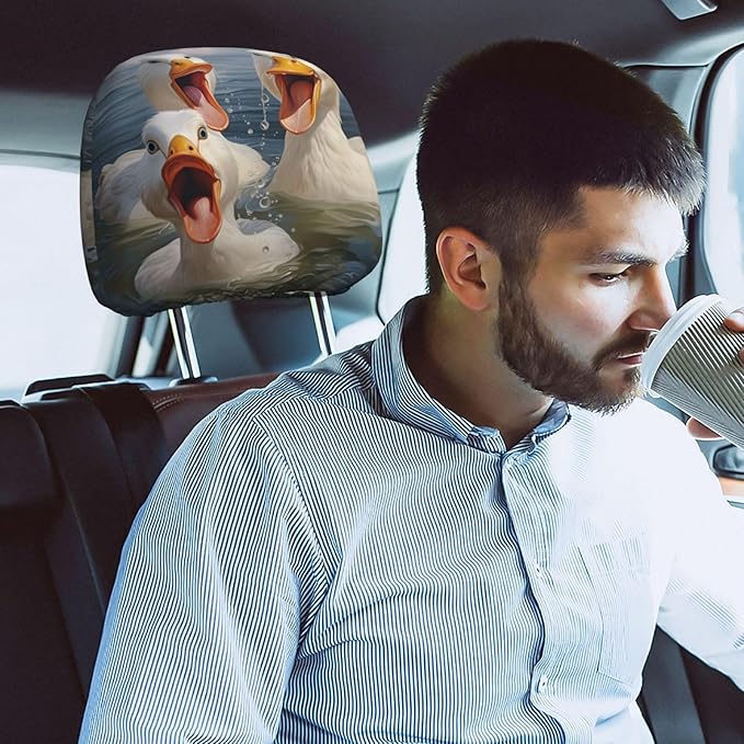 Dujiea 2 Pack Funny Animal Duck Car Headrest Covers, Universal Soft Car Seat Head Rest Protector, Vehicle Accessories Fabric Headrest Cover for Cars Vans Trucks