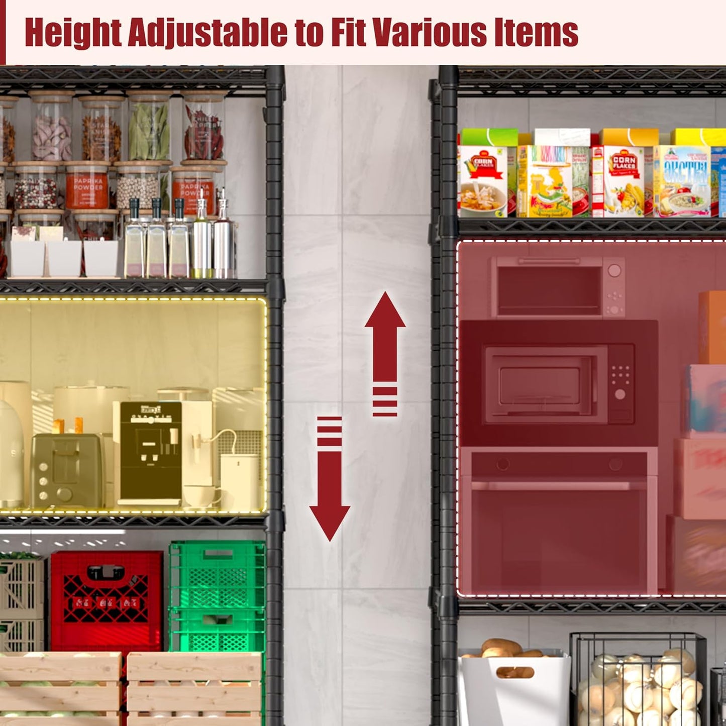 PrimeZone 2 Packs 55.5" W x 24" D x 80" H Heavy Duty Wire Storage Shelves with Wheels, 4 Tier Adjustable NSF Certified Garage Shelving Unit, Rolling Metal Organizer Shelf Rack for Warehouse, Pantry