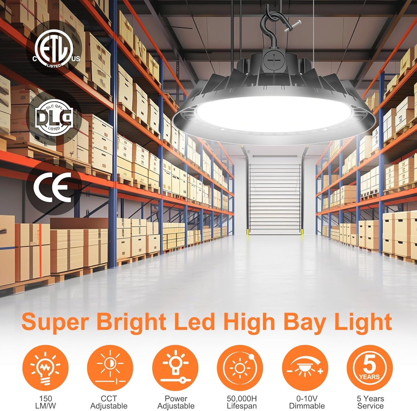 3Pack LED High Bay Lights, 240W UFO High Bay LED Shop Lights, 36000LM Adjustable CCT(5700K 5000K 4500K) & Power(240W 200W 150W), 0-10V Dimmable, 5' Cable Plug, IP65 Waterproof, ETL & DLC Listed